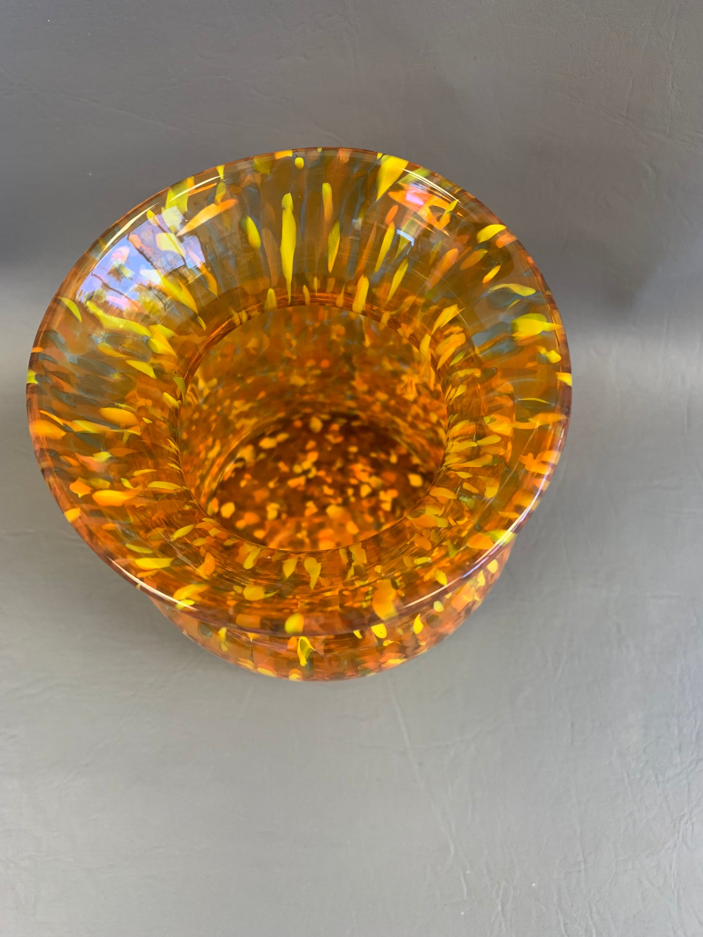Orange, Yellow & Clear Glass Vase – 7” Tall
