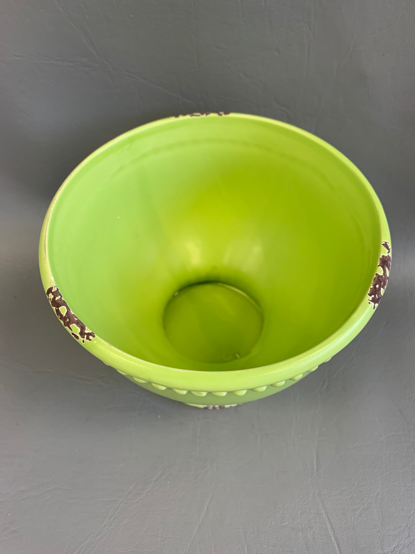 Lime Green Ceramic Vase – 4” Tall, 6” Opening