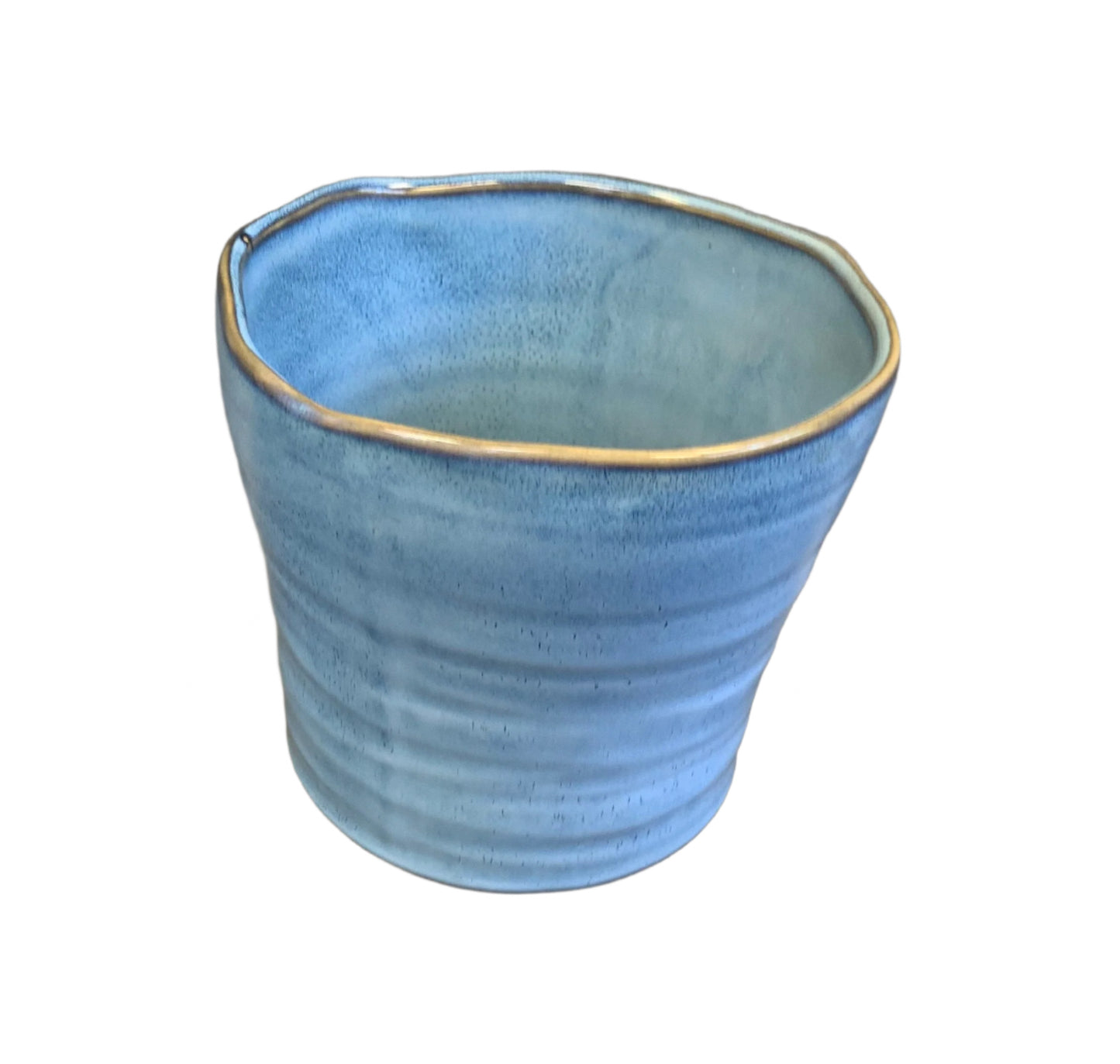 Medium Blue Ceramic Vase 4.5 inches tall with wavy design