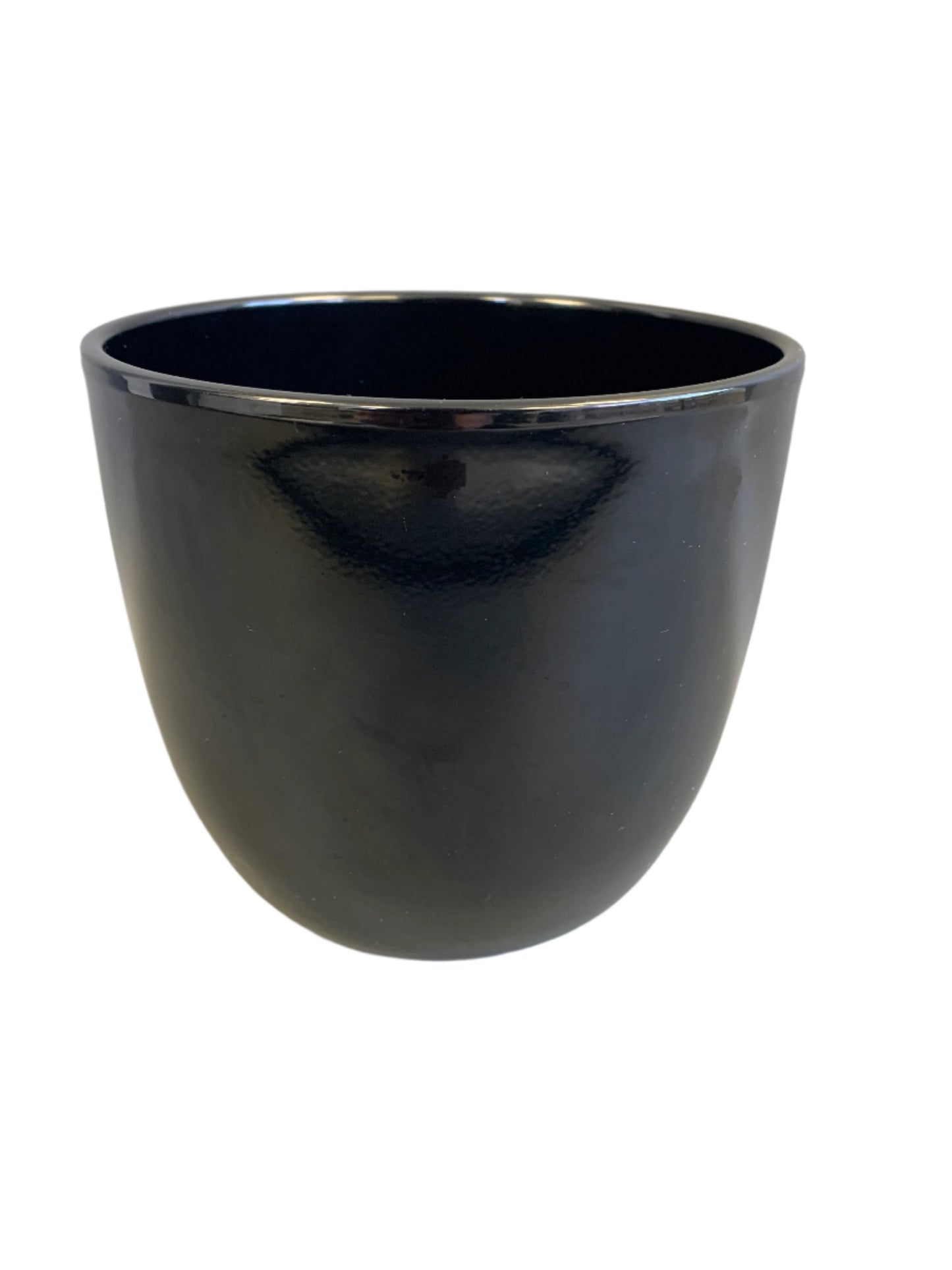 Shiny black Mica vase 6” tall 6.75” opening