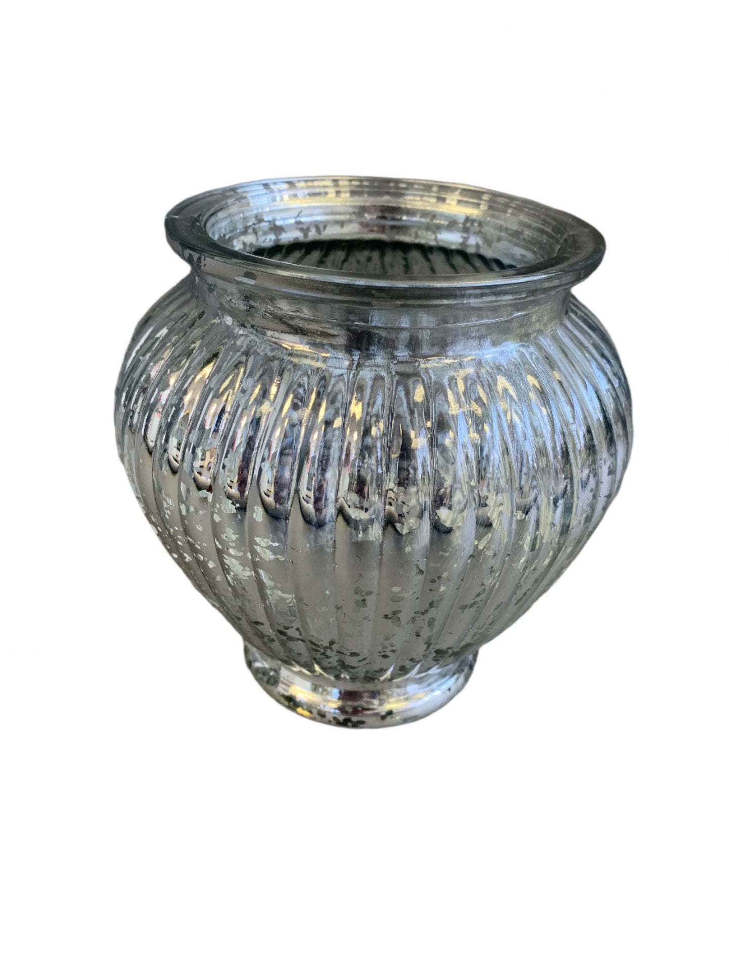 Weathered silver glass vase shiny 6 inches tall