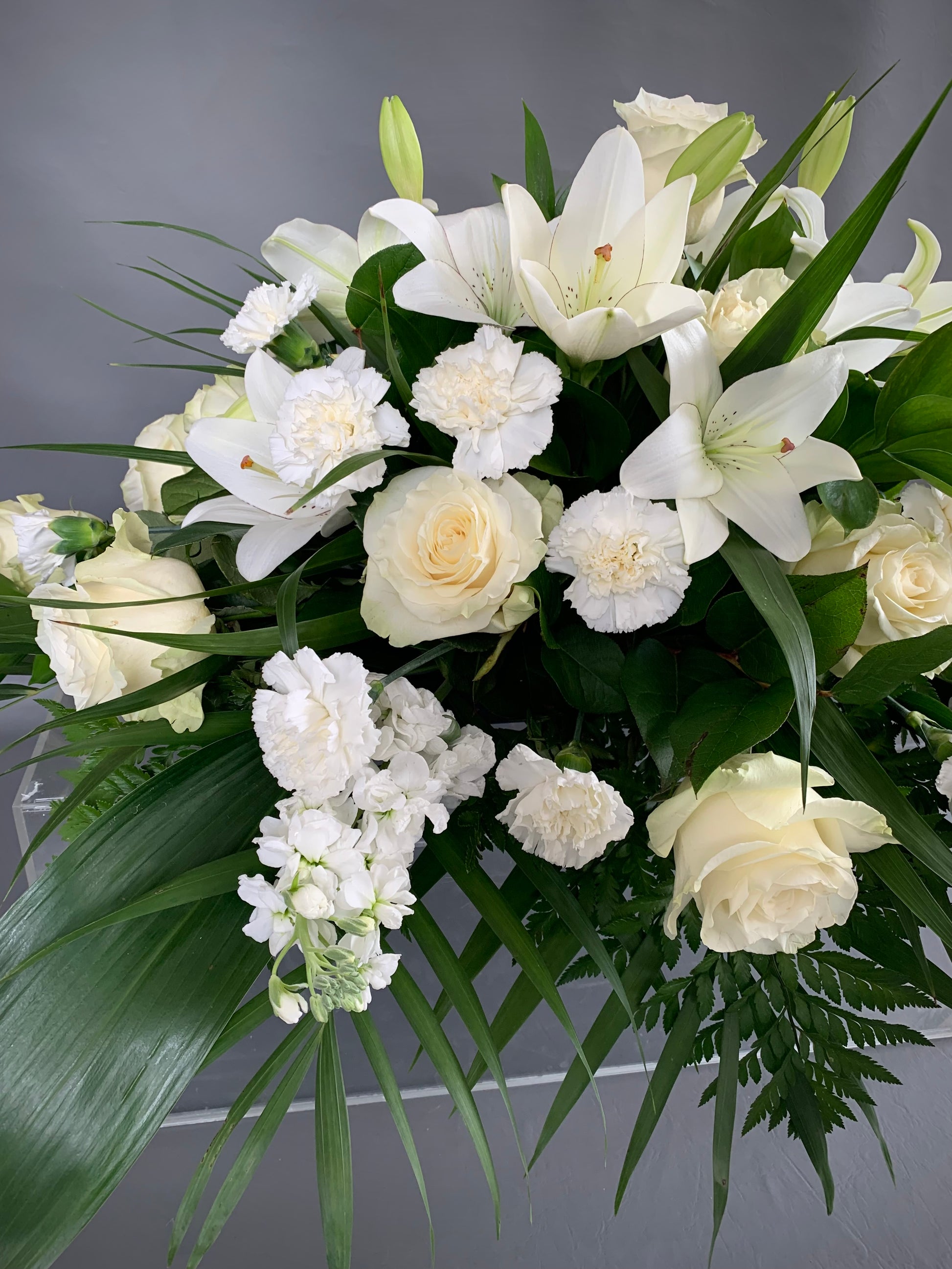 Close up for White Casket Spray delivery in Greater Toronto Area
