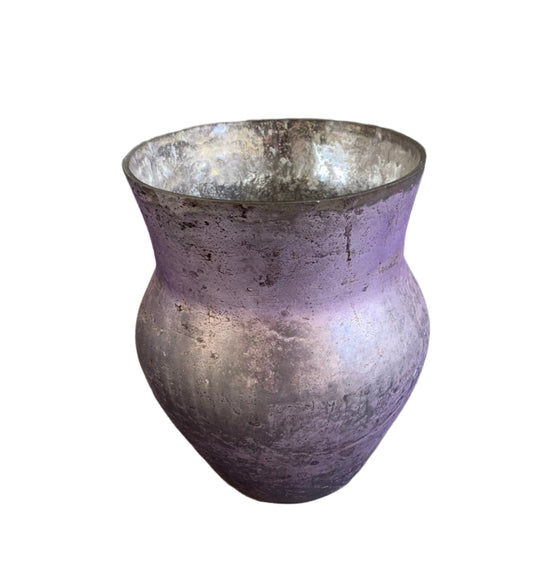 Frosted purple vase 5 inches tall with silver inside