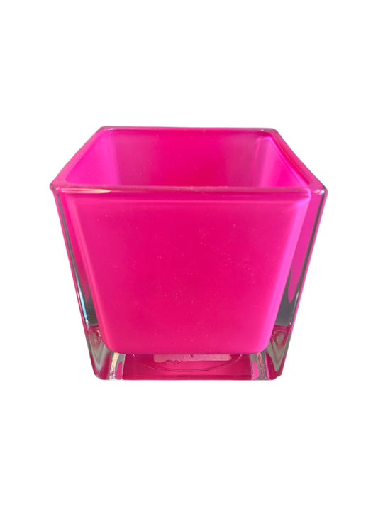 Hot pink glass cube vase 3 inches