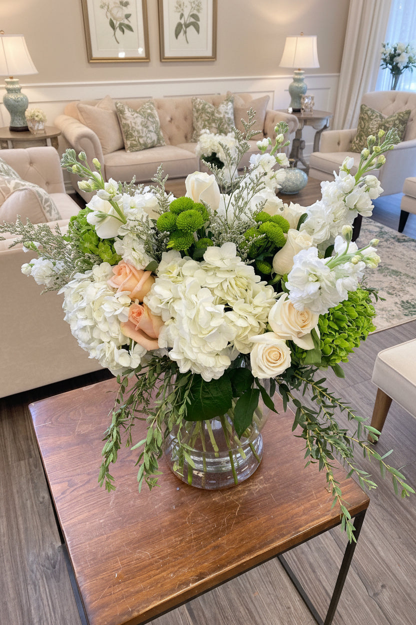 White, Peach & Green Statement Arrangement