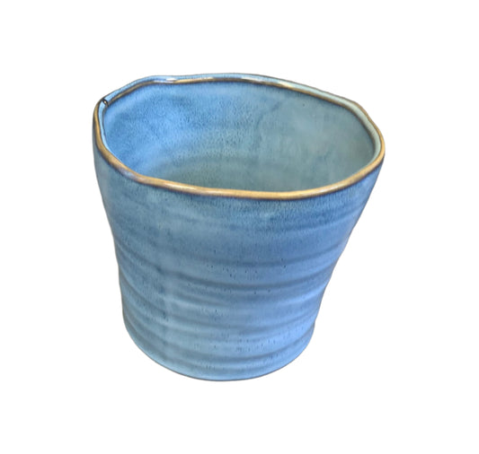 Medium Blue Ceramic Vase 4.5 inches tall with wavy design