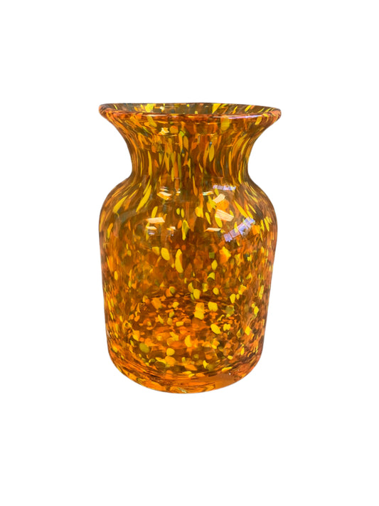 orange amber and yellow flecked glass vase 7 inches tall