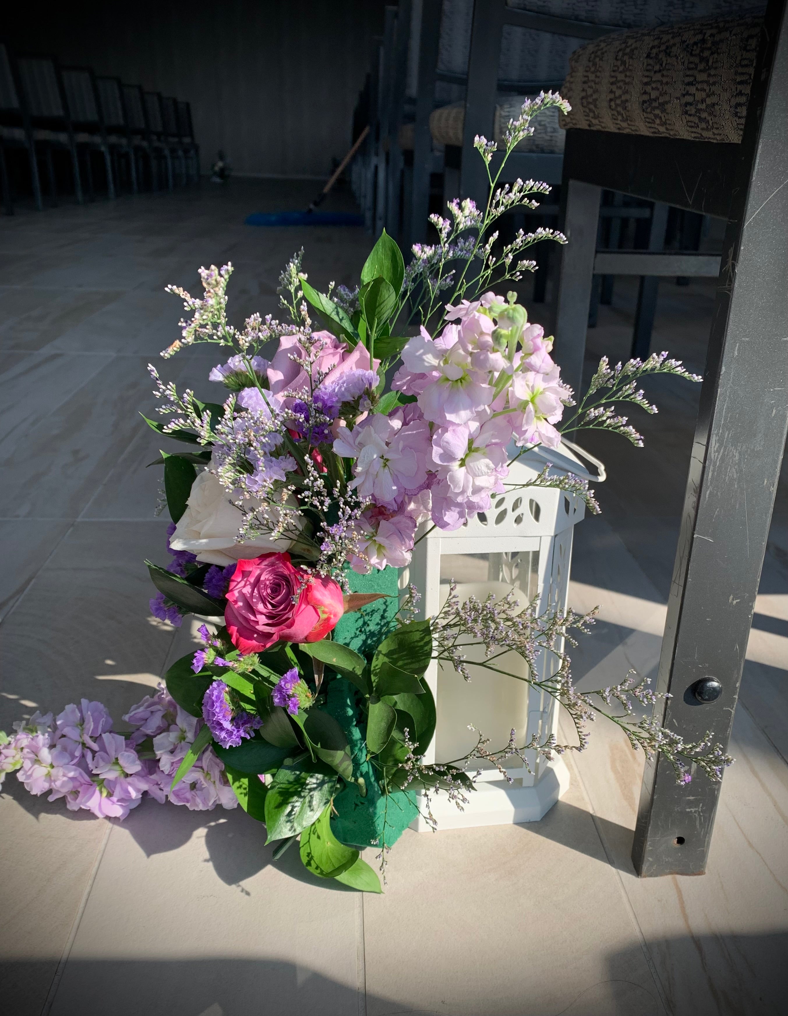 Purple Aisle Lanterns with Battery Candle to mark the start of the aisle, delivery to Greater Toronto Area