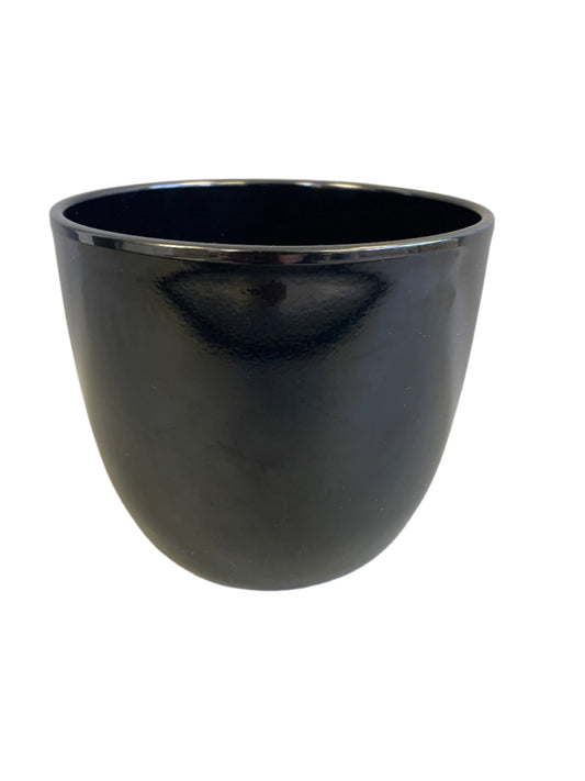 Shiny black Mica vase 6” tall 6.75” opening