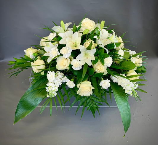 White Casket Spray for funeral next day delivery